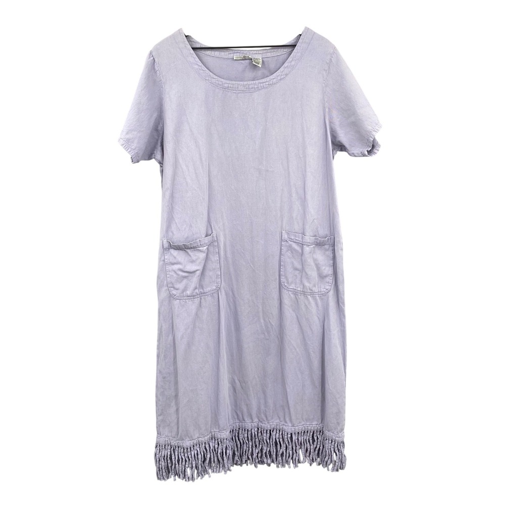 Las Olas Womens 1X Lavender Purple 100% Cotton Fringe Hem Pocket Shift Dress‎